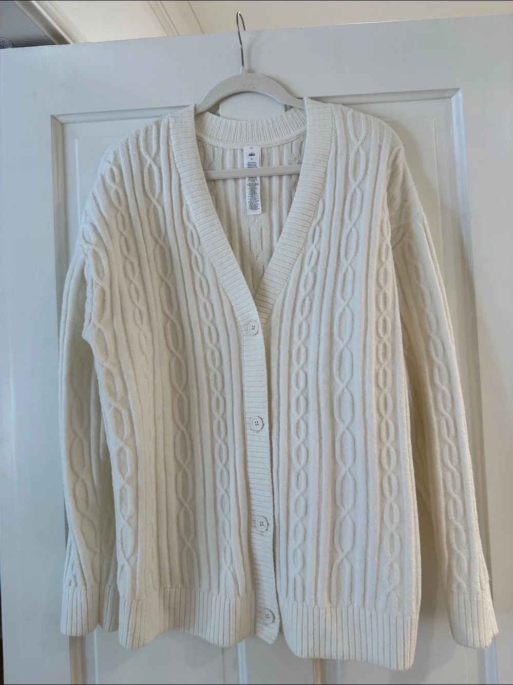 ALO Yoga Ivory Cable-Knit Open Cardigan